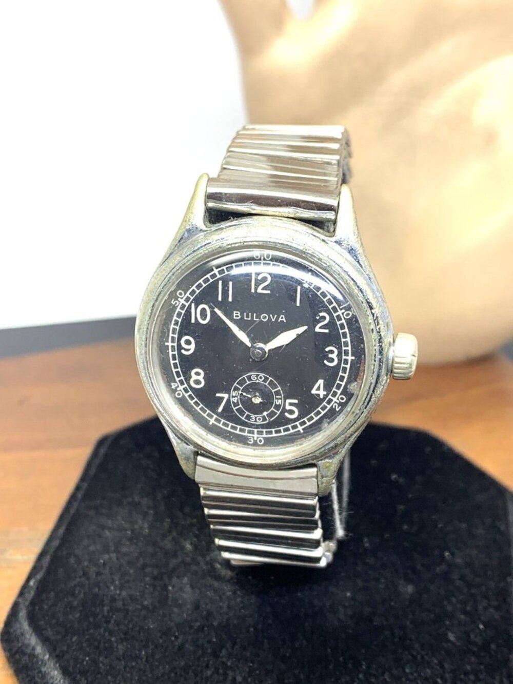Bulova Watch Vintage WWII Military Manual Wind Black Dial 32mm FOR REPAIR PARTS